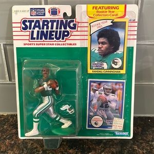 Starting Lineup collectible with trading card - Randall Cunningham 1990 edition.